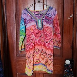 Asha Colorful Peasant Top Women's Small Beaded Tunic Sequins Shirt